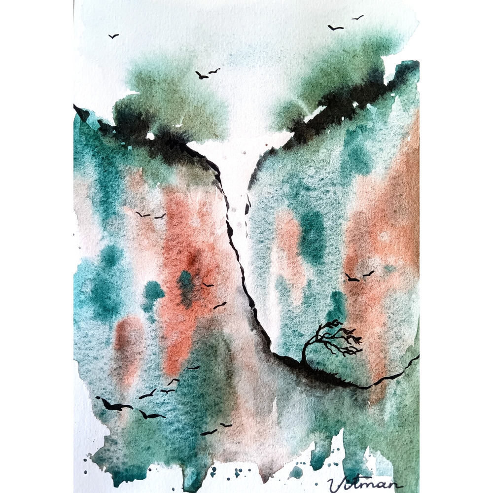 Abstract Watercolor Art by Artist - Green and Brown